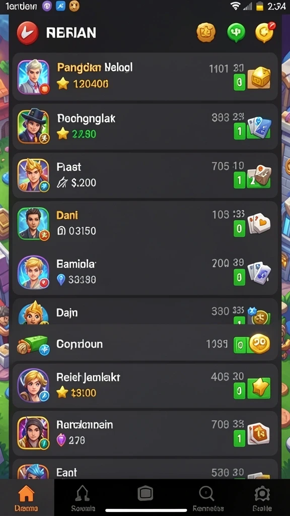 Fitur leaderboard yang menunjukkan peringkat pemain.